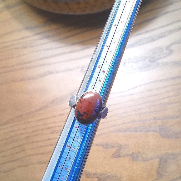 Vintage 925 Silver Ring with Red Jasper/ Mahogany Obsidian Cabochon Gemstone 8 - Picture 8 of 13